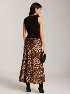 Metal-Button Vest With Leopard Zipper Skirt Set