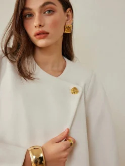 Metal-Button Wrap Warm Coat
