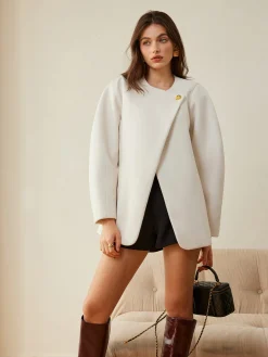 Metal-Button Wrap Warm Coat