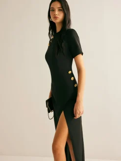 Metal-Decor Side-Split Dress