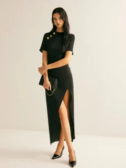 Metal-Decor Side-Split Dress