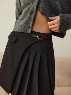 Metal-Detail Asymmetrical Pleated Skirt