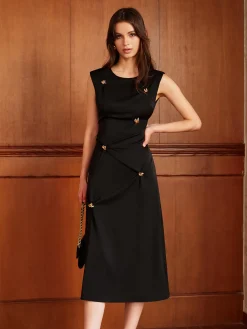 Metal-Detail Backless Pleated Tank Dress