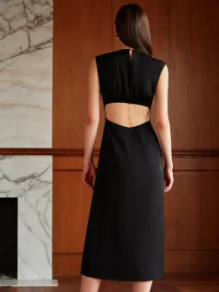 Metal-Detail Backless Pleated Tank Dress