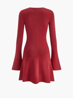 Metal-Detail Bell Sleeve Sweater Short Dress
