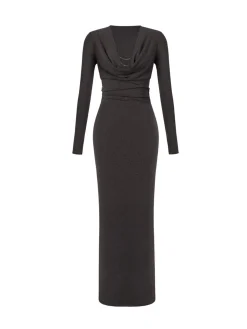Metal-Detail Cowl Neck Slim Jersey Dress