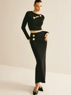 Metal-Detail Cutout Slim Skirt Set