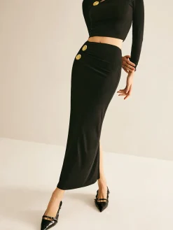 Metal-Detail Cutout Slim Skirt Set
