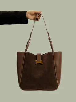 Metal-Detail Panel Tote Bag