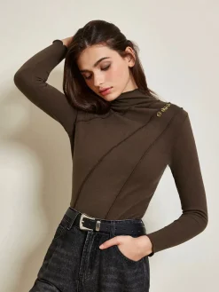 Metal-Detail Piping Jersey Top
