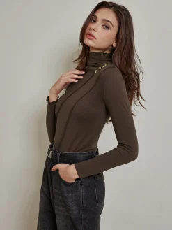 Metal-Detail Piping Jersey Top