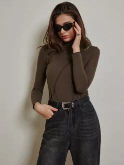 Metal-Detail Piping Jersey Top