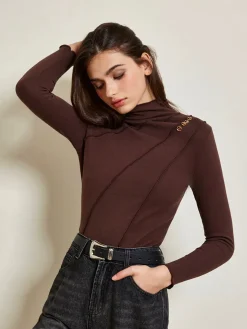 Metal-Detail Piping Jersey Top
