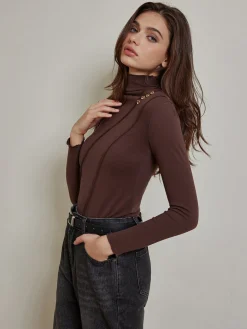 Metal-Detail Piping Jersey Top