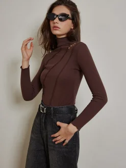Metal-Detail Piping Jersey Top