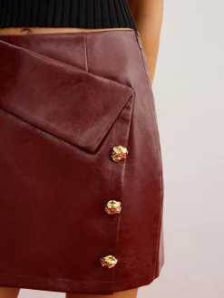 Metal-Detail PU Leather Zipper Skirt