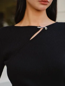 Metal-Detail Ribbed Slim Sweater