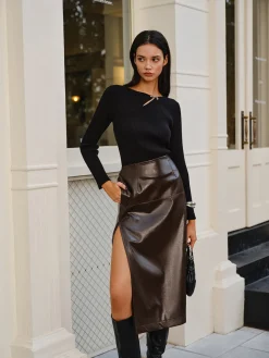 Metal-Detail Ribbed Slim Sweater