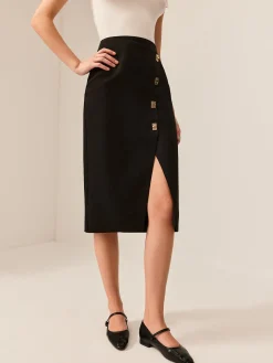 Metal-Detail Split Midi Skirt