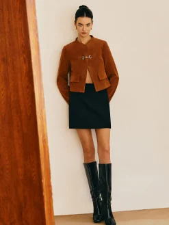 Metal-Detail Suede Jacket