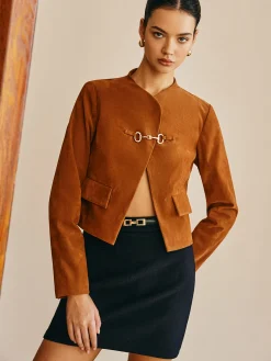 Metal-Detail Suede Jacket