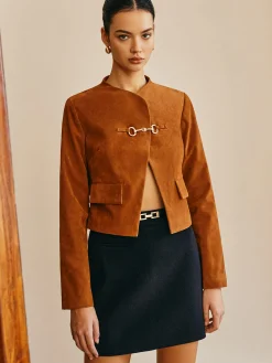 Metal-Detail Suede Jacket