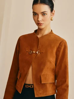 Metal-Detail Suede Jacket