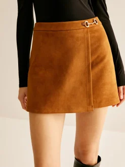 Metal-Detail Suede Mini Skirt