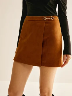 Metal-Detail Suede Mini Skirt