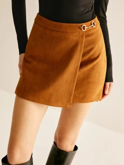 Metal-Detail Suede Mini Skirt