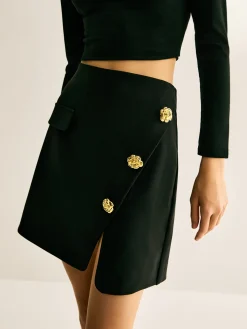 Metal-Detail Zipper Mini Skirt