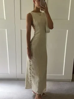 Metallic O-Ring Cutout Long Dress