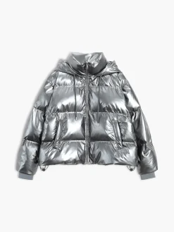 Metallic Puffer Wind Protection Hooded Coat