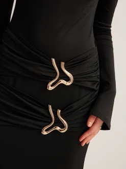 Metal-Ring Pleated Jersey Dress