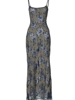 Midnight Garden Lace Up Cami Long Dress