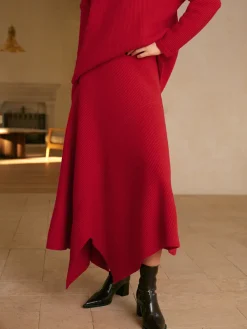 Mid-Waist Asymmetrical Sweater Skirt