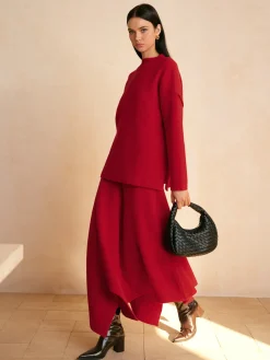 Mid-Waist Asymmetrical Sweater Skirt