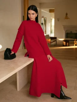 Mid-Waist Asymmetrical Sweater Skirt