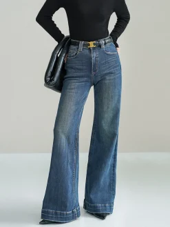 Mid-Waist Bootcut Denim Jeans Without Belt