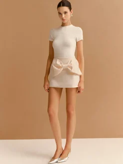 Mid-Waist Bow Decor A-Line Mini Skirt