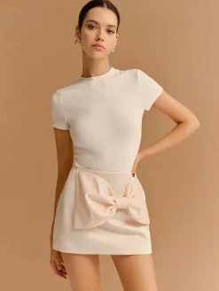 Mid-Waist Bow Decor A-Line Mini Skirt