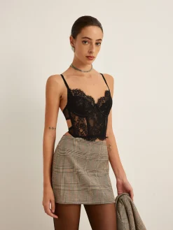 Mid-Waist Checked A-Line Skirt