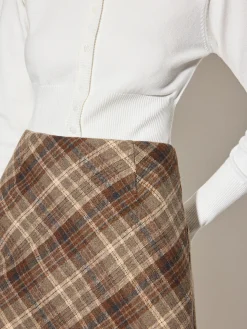 Mid-Waist Checked A-Line Skirt