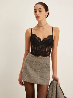 Mid-Waist Checked A-Line Skirt