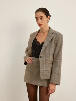Mid-Waist Checked A-Line Skirt