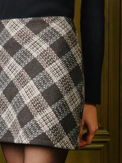 Mid-Waist Checked Zipper Mini Skirt