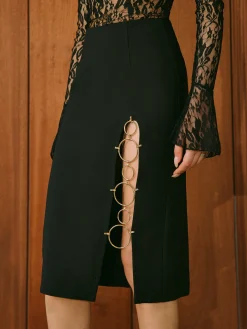 Mid-Waist Circle-Ring Split Skirt