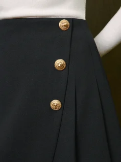 Mid-Waist Metal-Detail Pleated Zipper Skirt