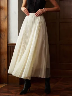 Mid-Waist Pleated Flowy Skirt