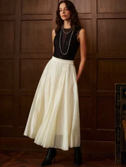 Mid-Waist Pleated Flowy Skirt